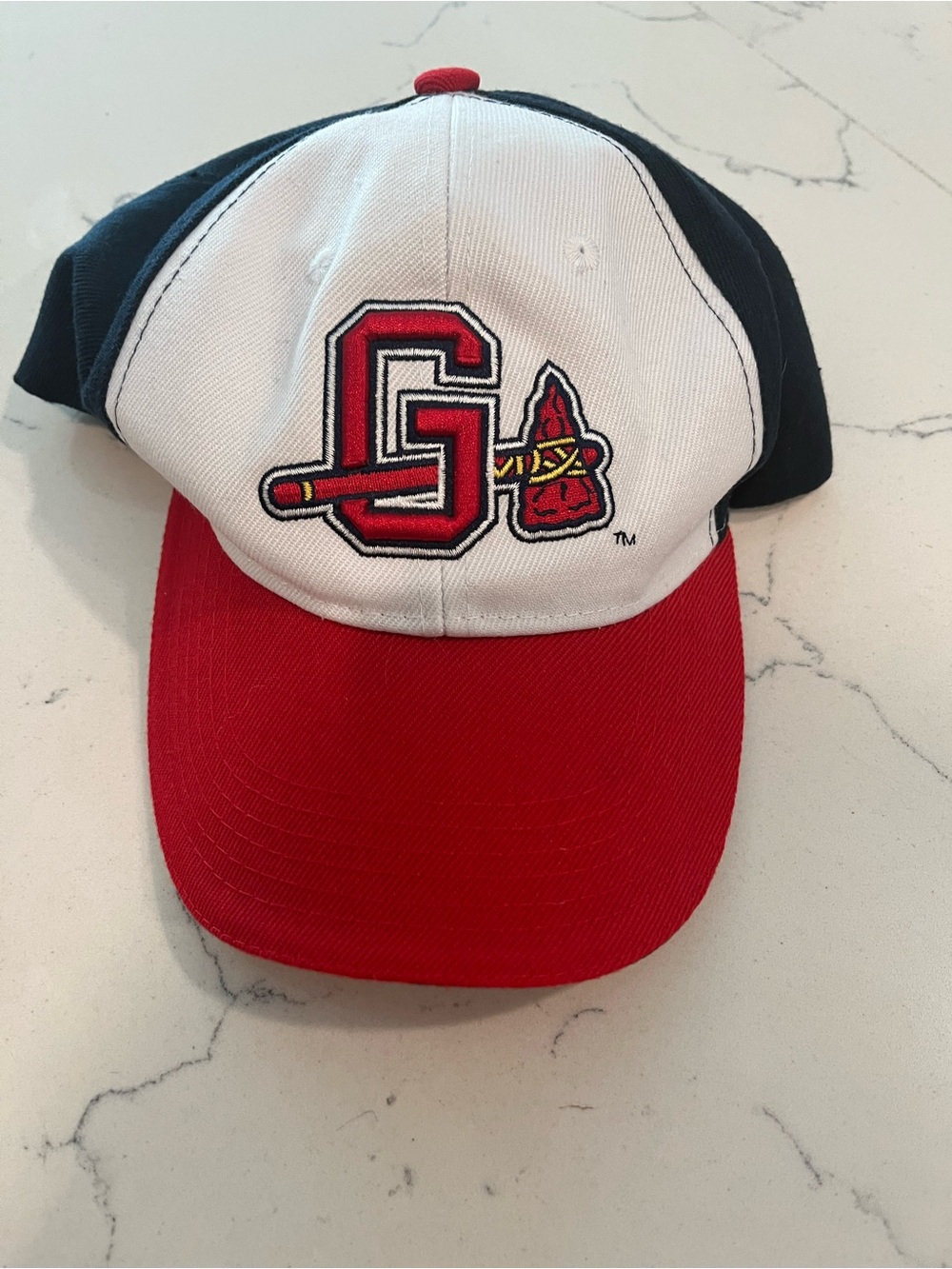 Men's Red, White & Navy Baseball Cap with Embroidered Logo. Gwinnett Braves.